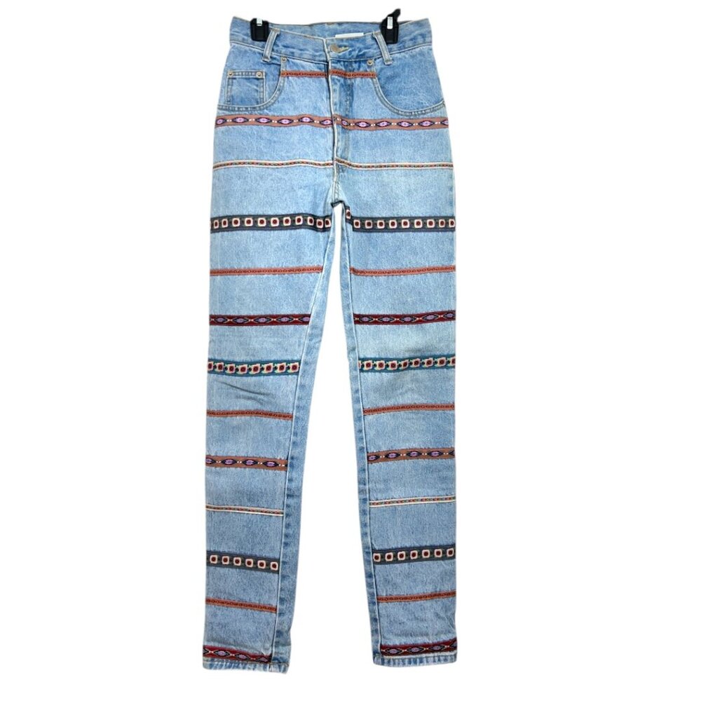 Vintage Nada Nuff for Contempo Casuals High Rise Aztec Ribbon Jeans 5 Pre-Loved